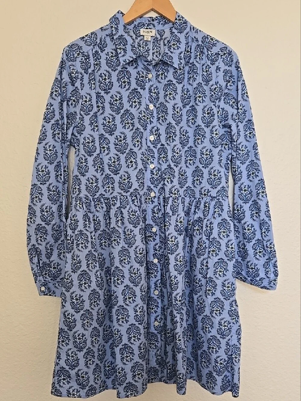 J. Crew Blue Floral Pockets Buttoned  Comfy Wear Babydoll Boho Fall Dress